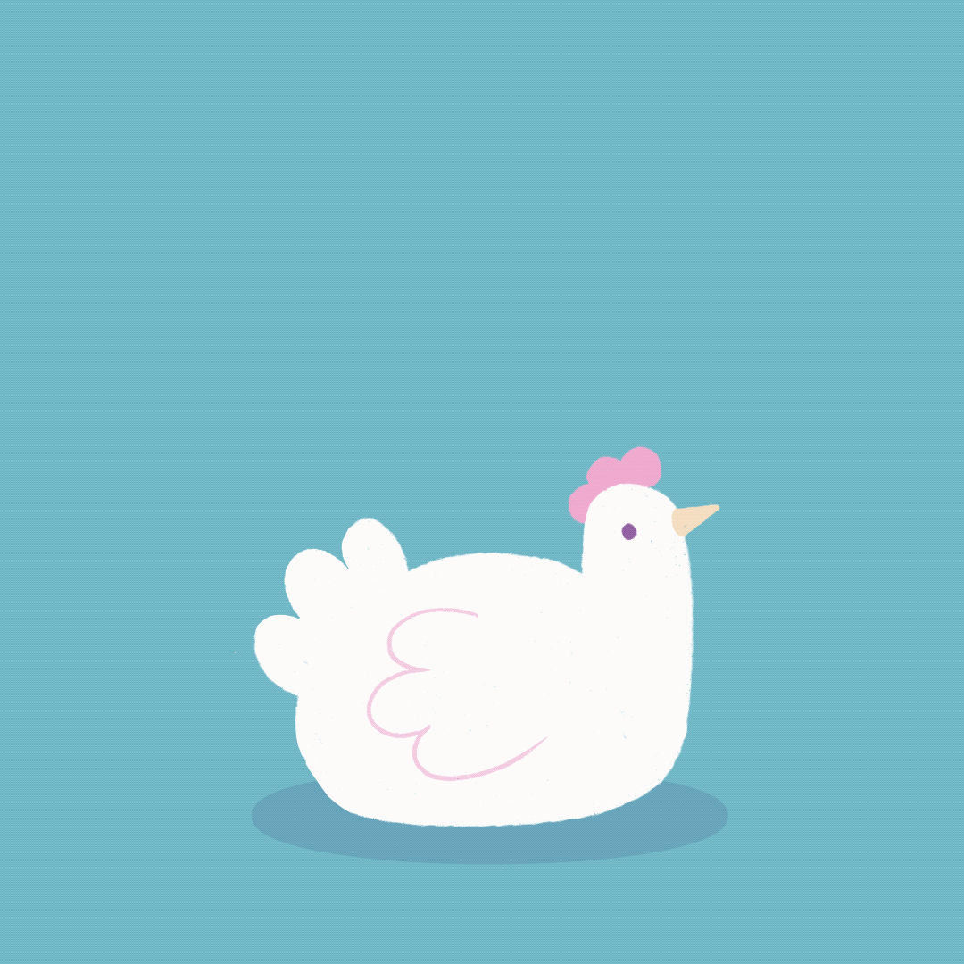 Animation of a hen showing off her legs