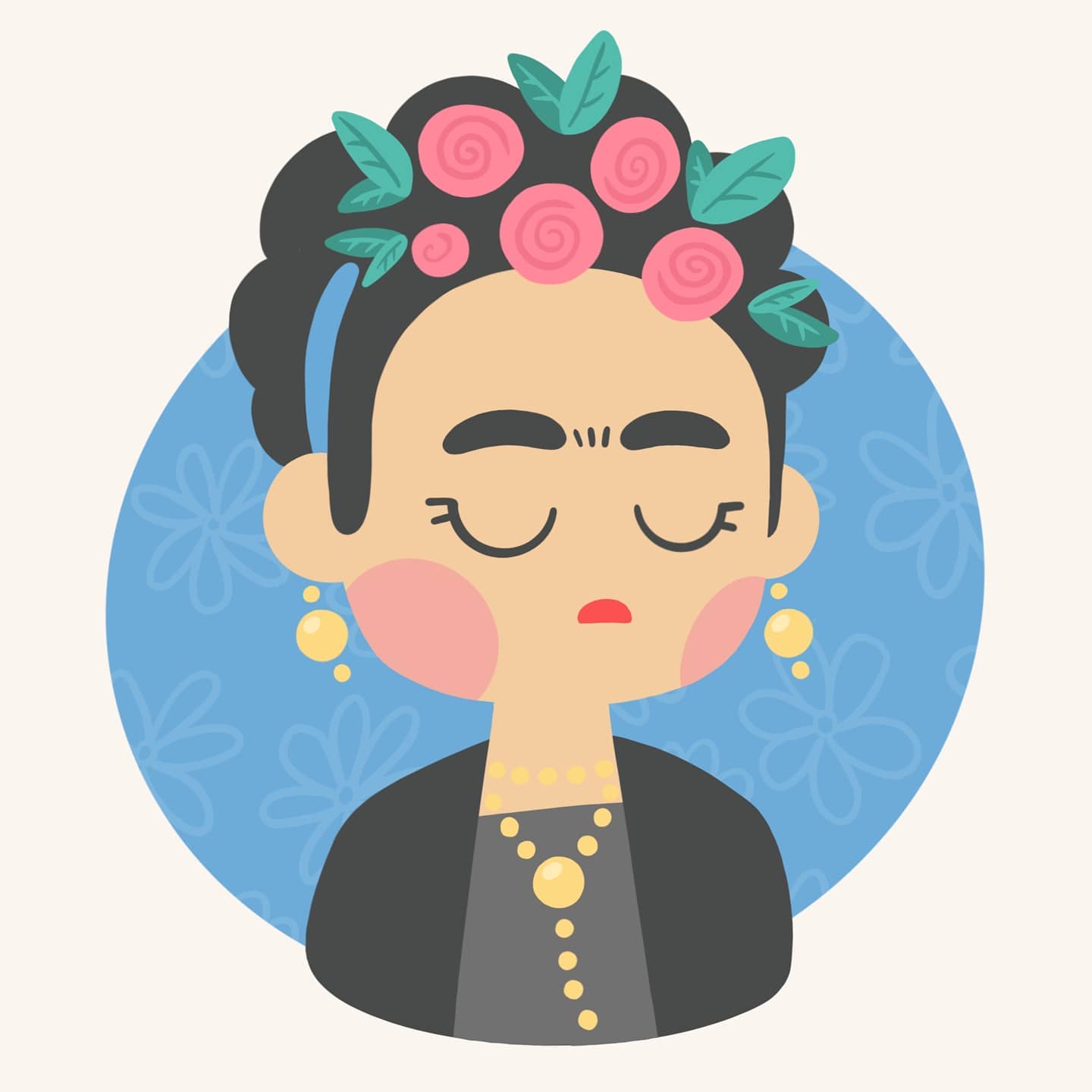 Digital, stylised portrait of Frida Kahlo
